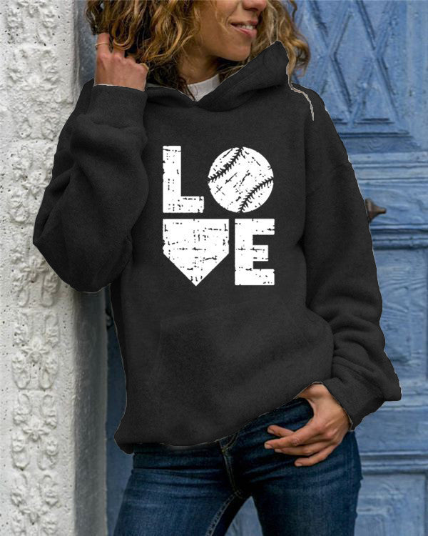 Love Baseball Round Neck Hoodie