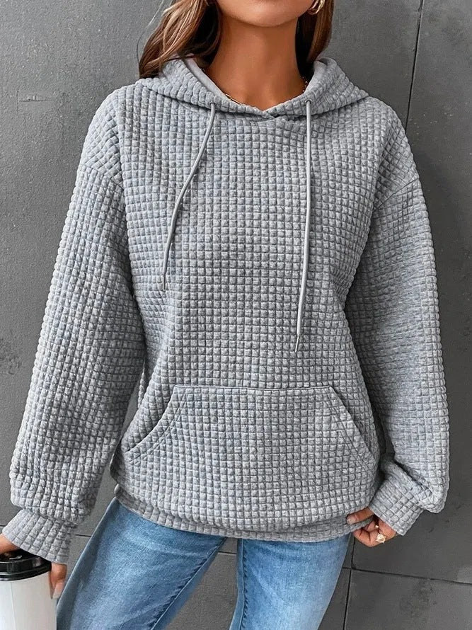 Solid Plaid Design Hoodie