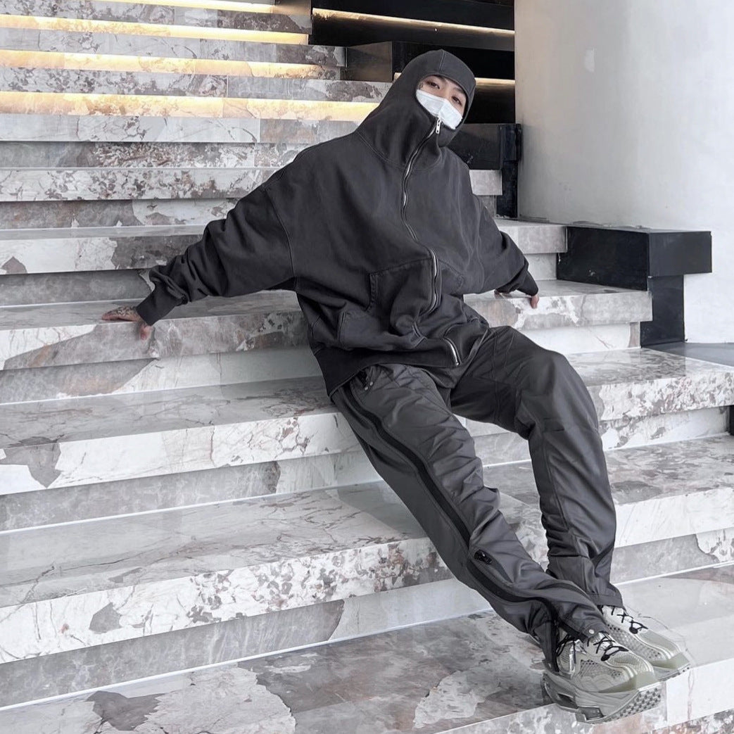 Loose Sweater Mask Distressed Hoodie
