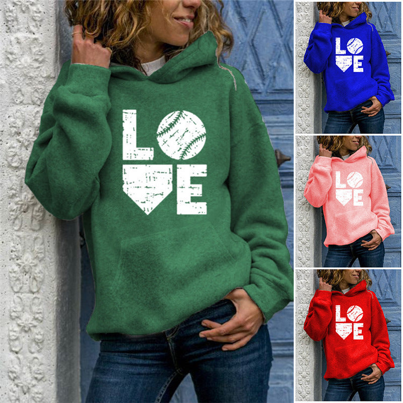 Love Baseball Round Neck Hoodie