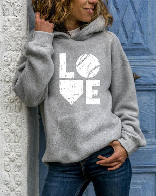 Love Baseball Round Neck Hoodie
