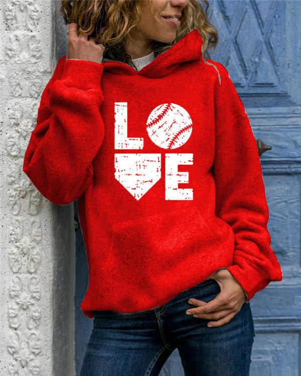 Love Baseball Round Neck Hoodie