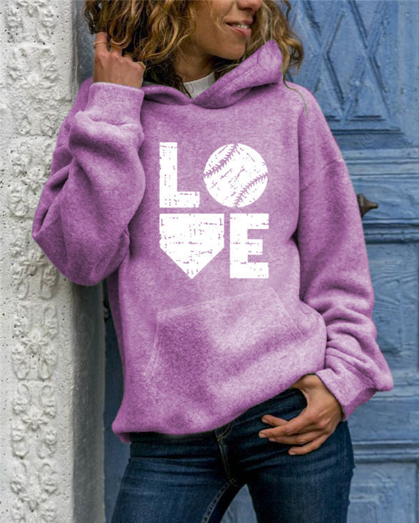 Love Baseball Round Neck Hoodie