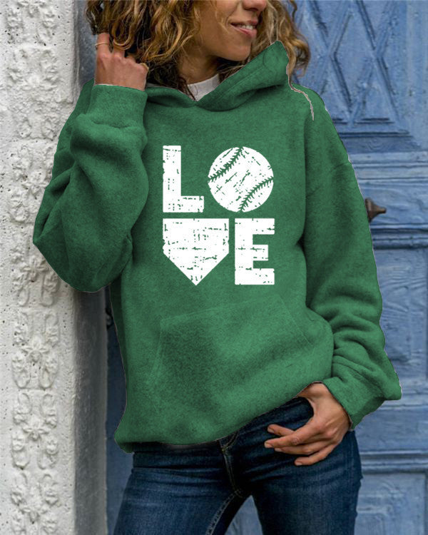 Love Baseball Round Neck Hoodie