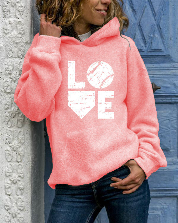 Love Baseball Round Neck Hoodie