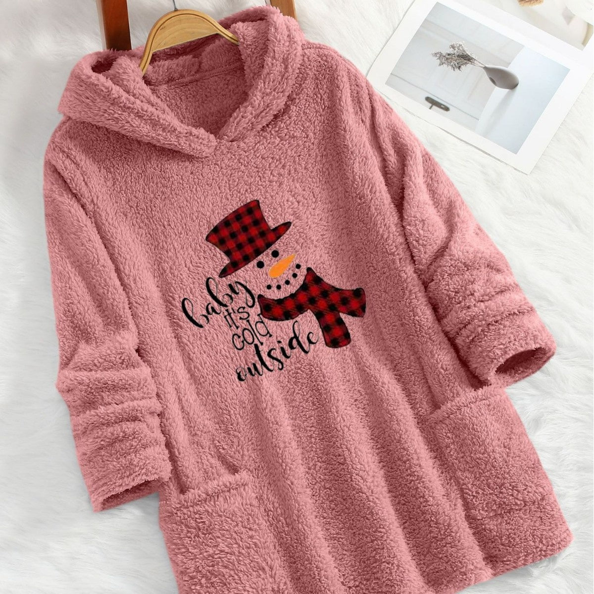 Snowman Printed Teddy Bear Soft Hoodie