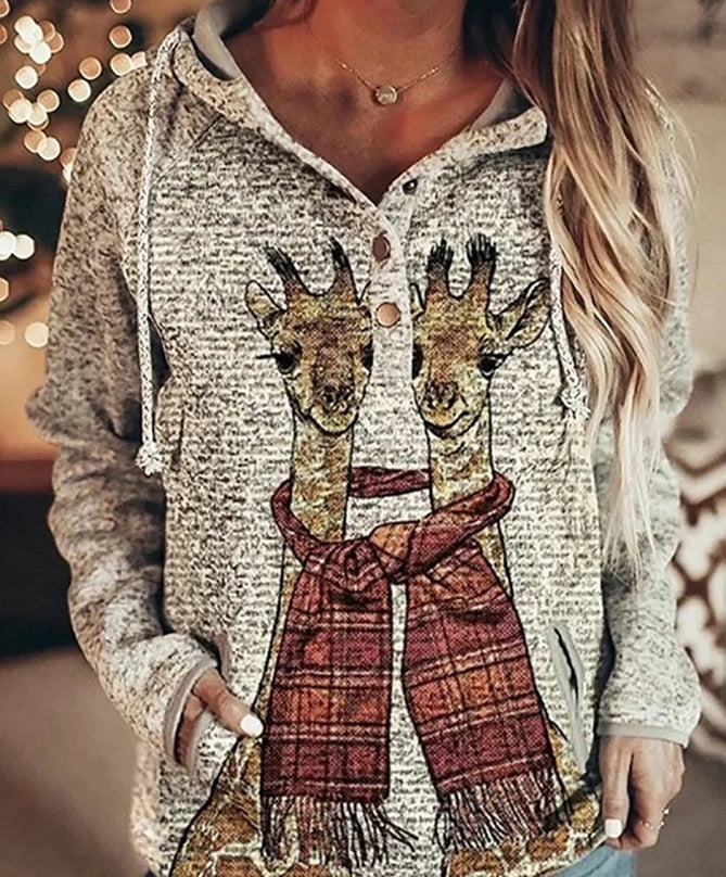 Animal Wolf Print Casual Hoodie