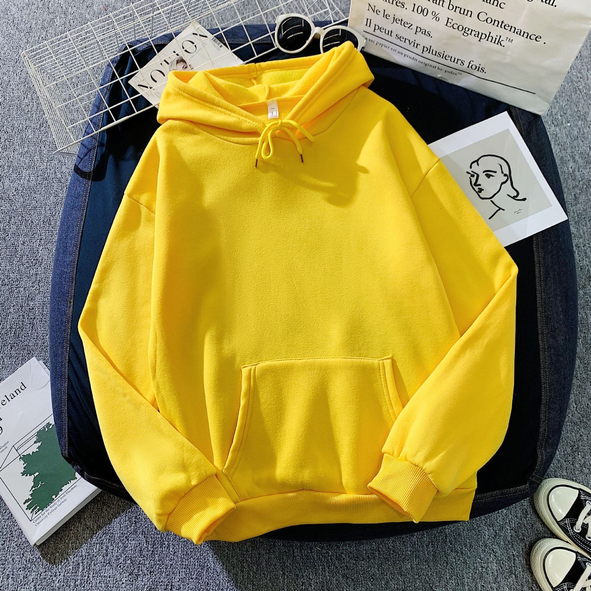 Solid Color Loose Hoodie