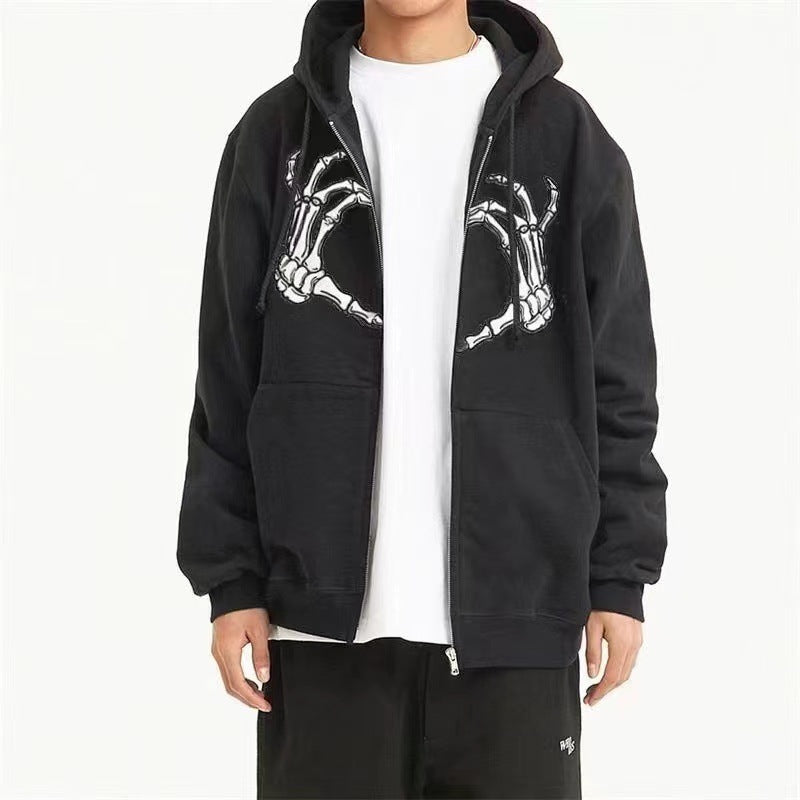 Diamond Black Skull Cardigan Hoodie