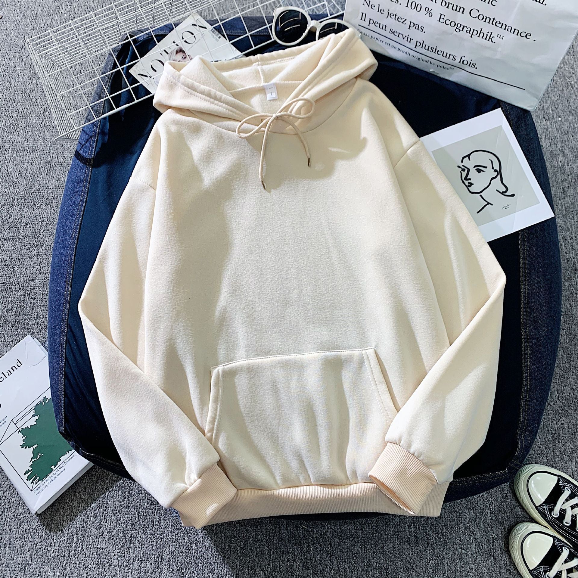 Solid Color Loose Hoodie