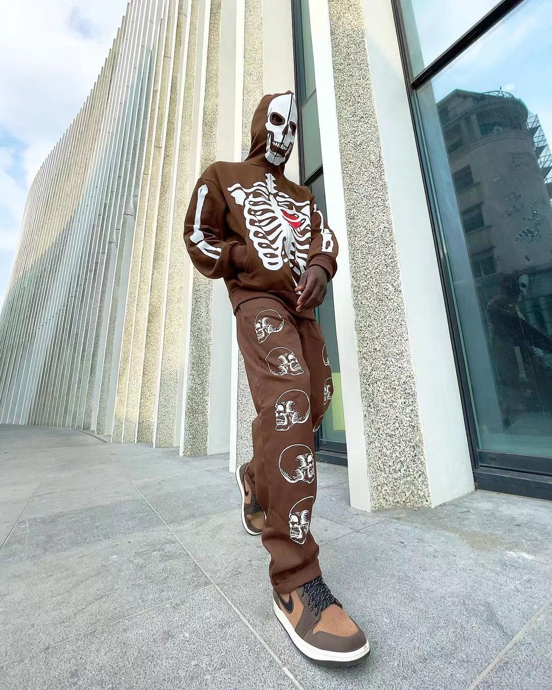 Cross-border Zip Sweater Skull Skeleton Print Hoodie