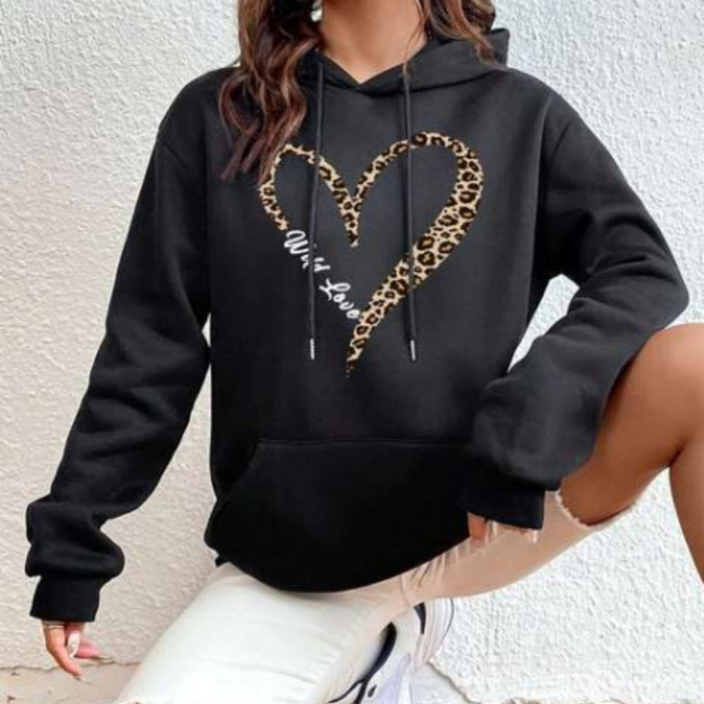 Retro Love Pattern Sheath Hoodie
