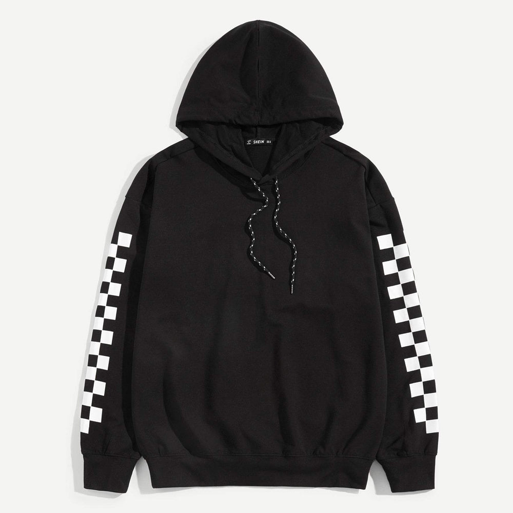 Black Plaid Loose Fit Hoodie