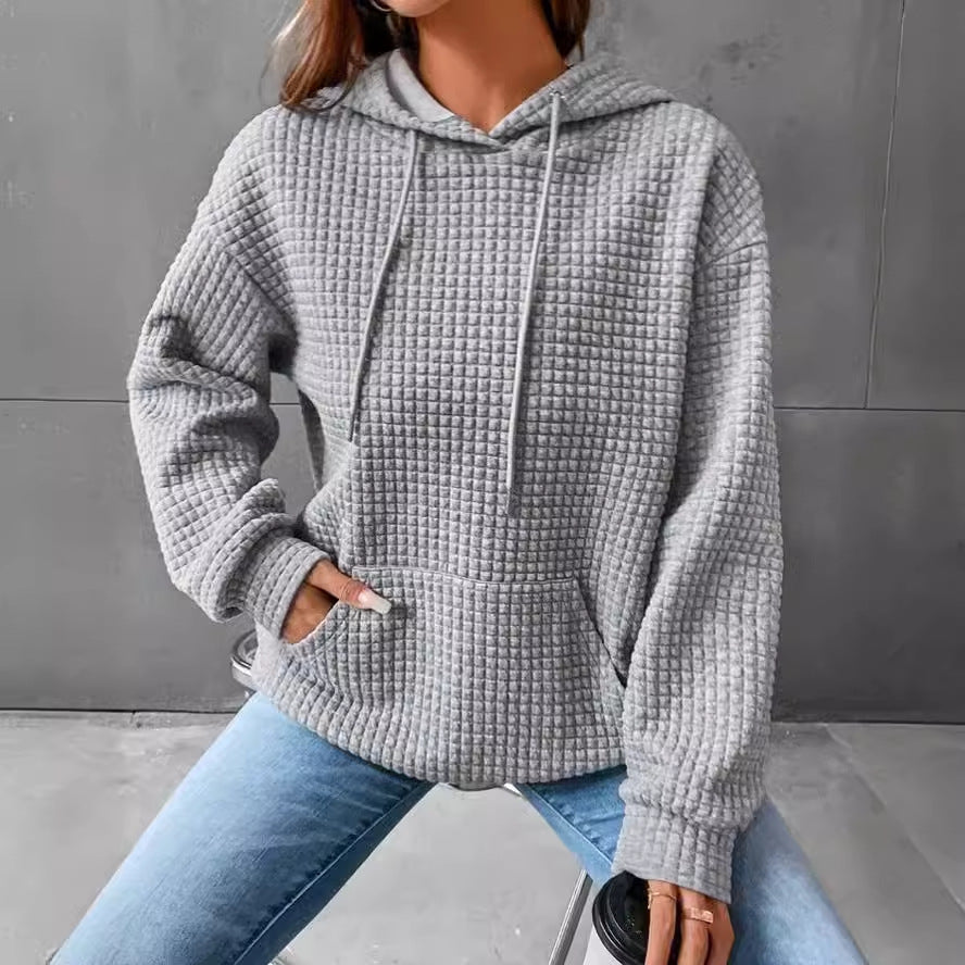 Solid Plaid Design Hoodie
