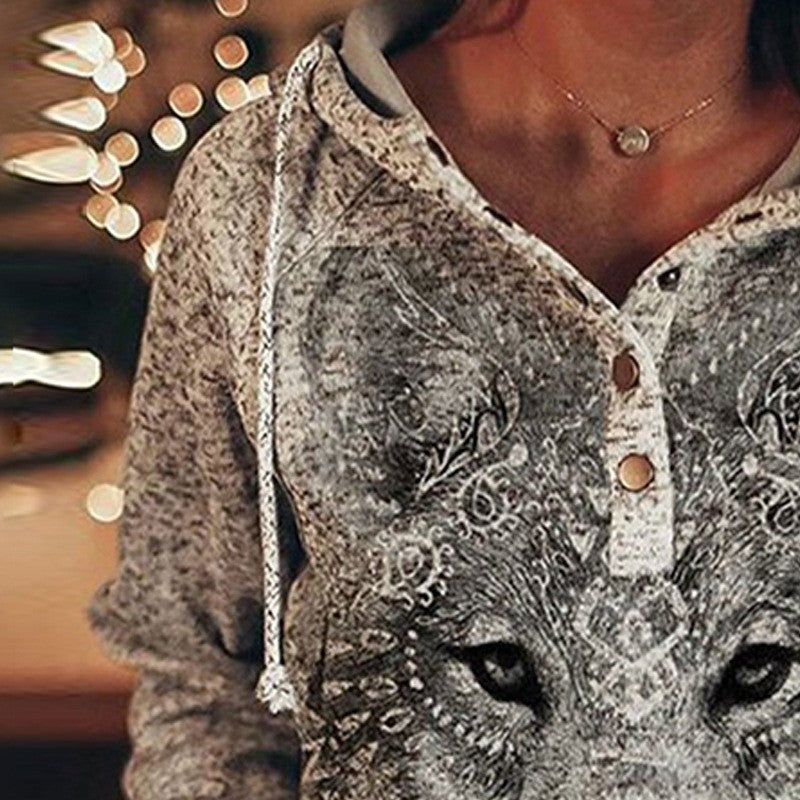 Animal Wolf Print Casual Hoodie