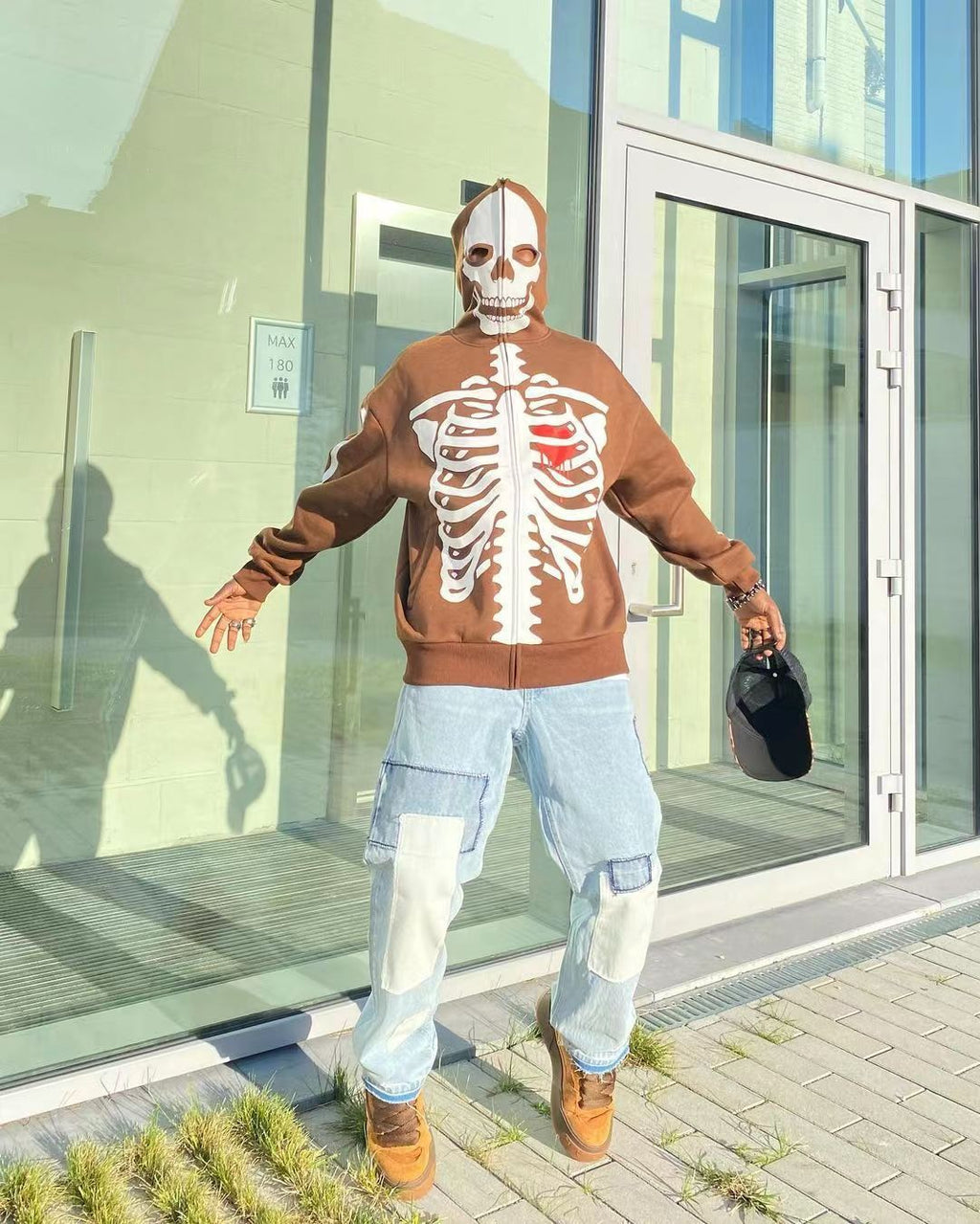 Cross-border Zip Sweater Skull Skeleton Print Hoodie