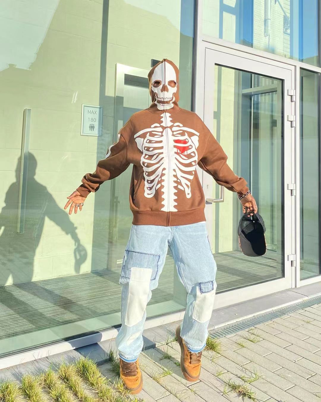 Cross-border Zip Sweater Skull Skeleton Print Hoodie