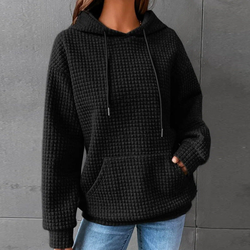 Solid Plaid Design Hoodie