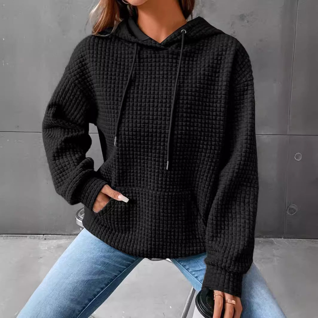 Solid Plaid Design Hoodie