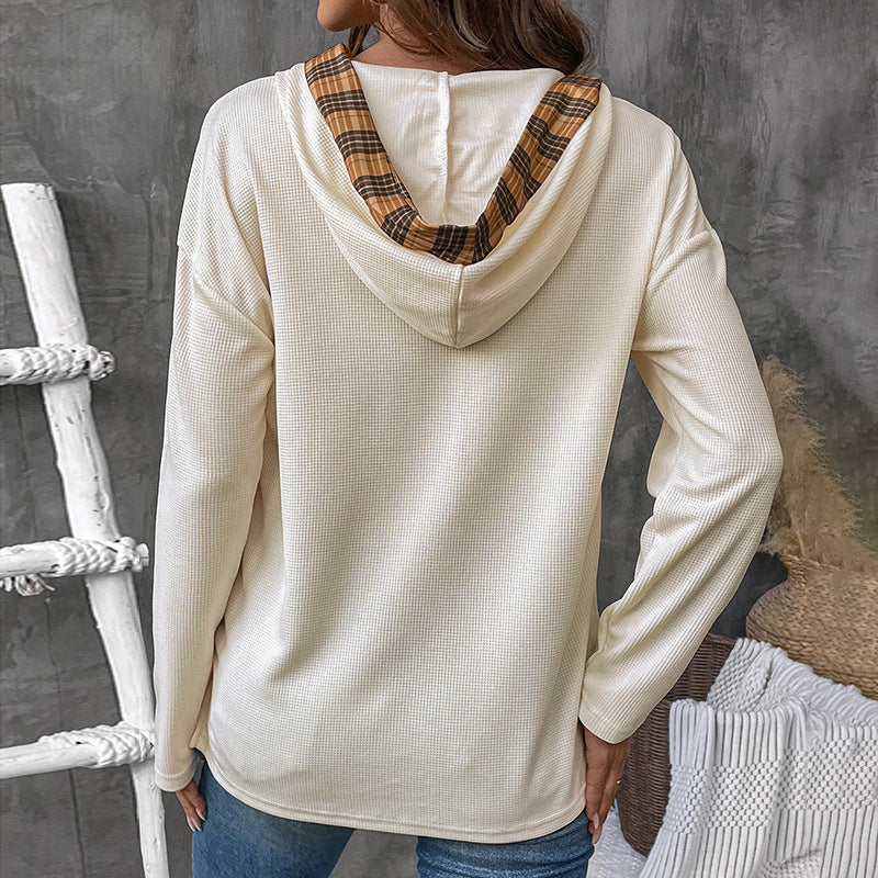 Patchwork Plaid Hoodie Sweater