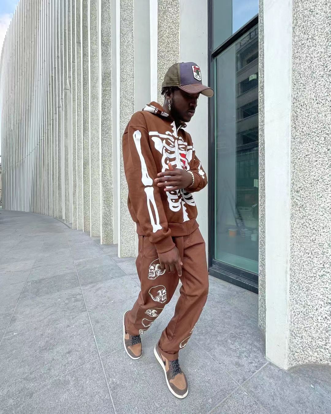 Cross-border Zip Sweater Skull Skeleton Print Hoodie