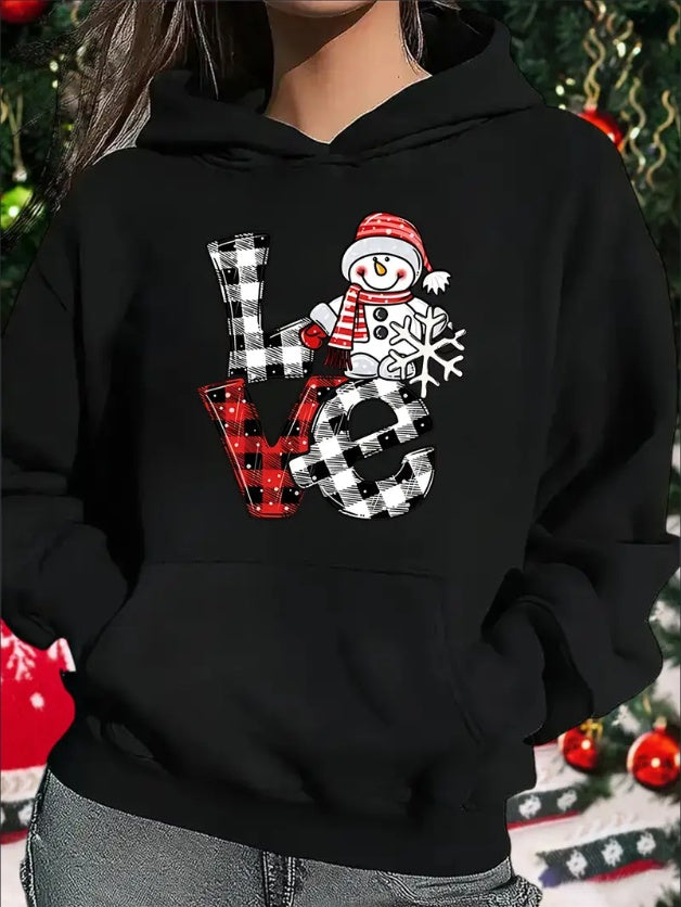 Christmas Snowman Love Print Hoodie