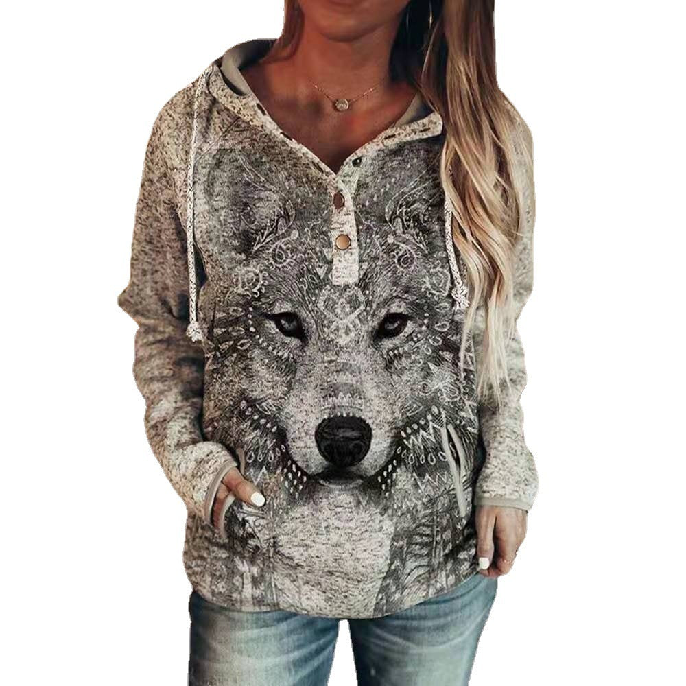 Animal Wolf Print Casual Hoodie