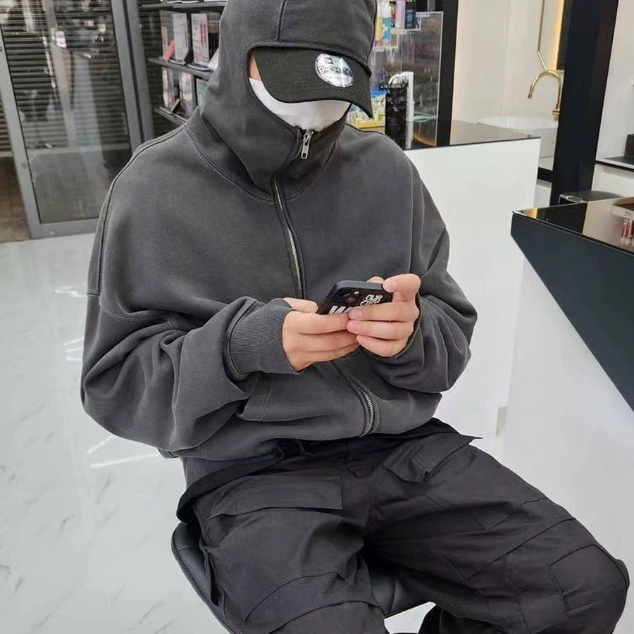 Loose Sweater Mask Distressed Hoodie