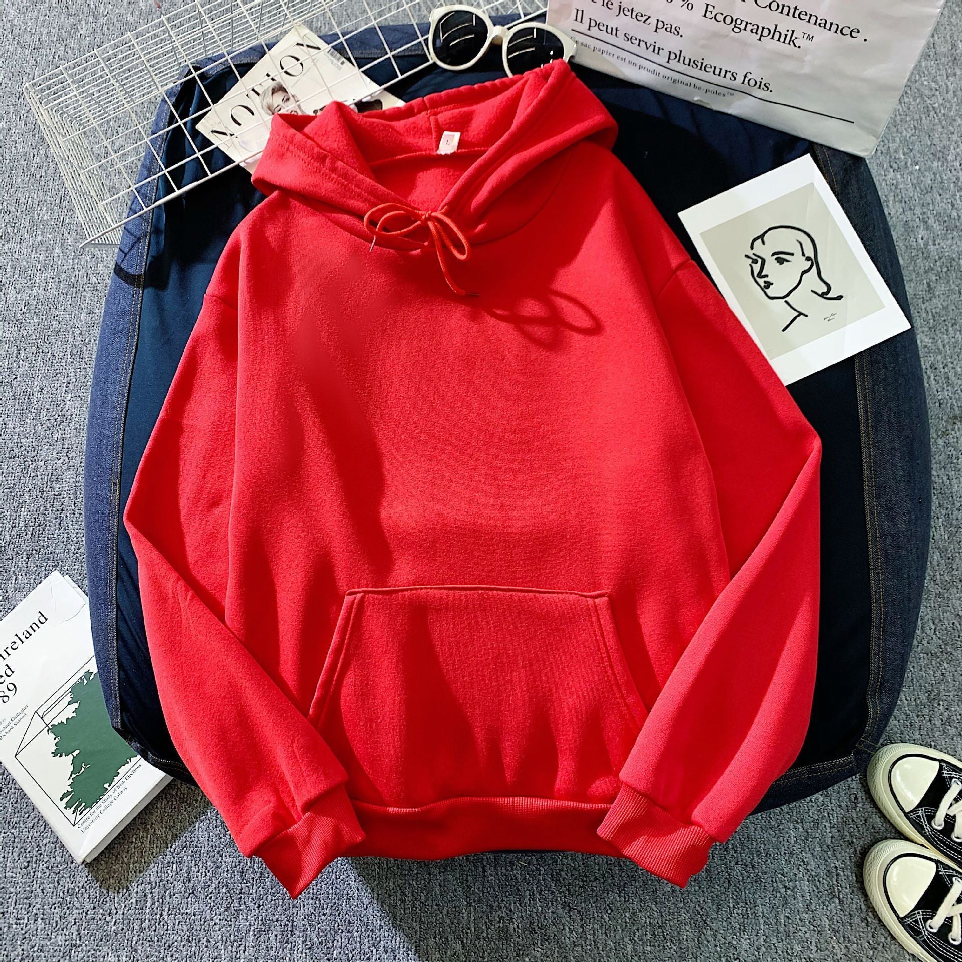 Solid Color Loose Hoodie