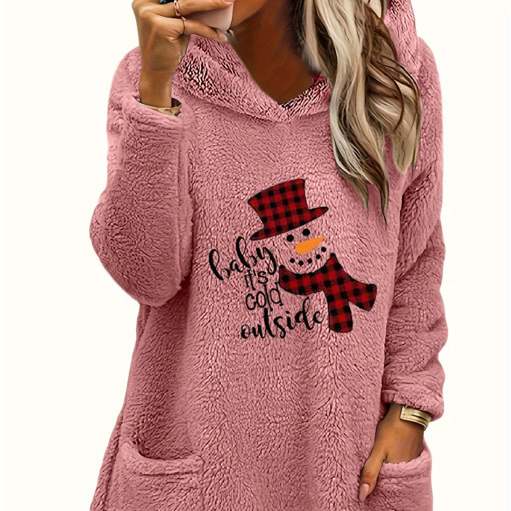 Snowman Printed Teddy Bear Soft Hoodie