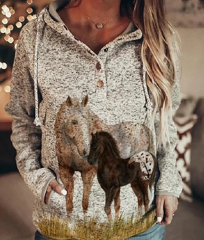 Animal Wolf Print Casual Hoodie
