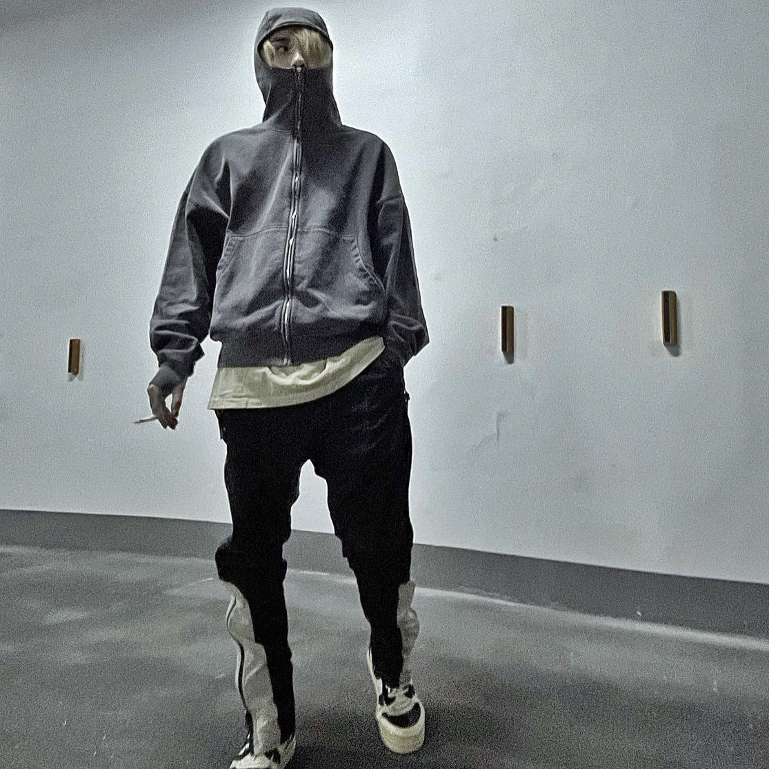 Loose Sweater Mask Distressed Hoodie