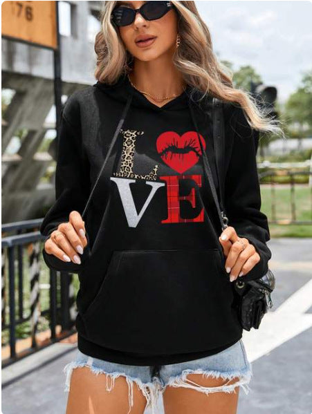 Retro Love Pattern Sheath Hoodie