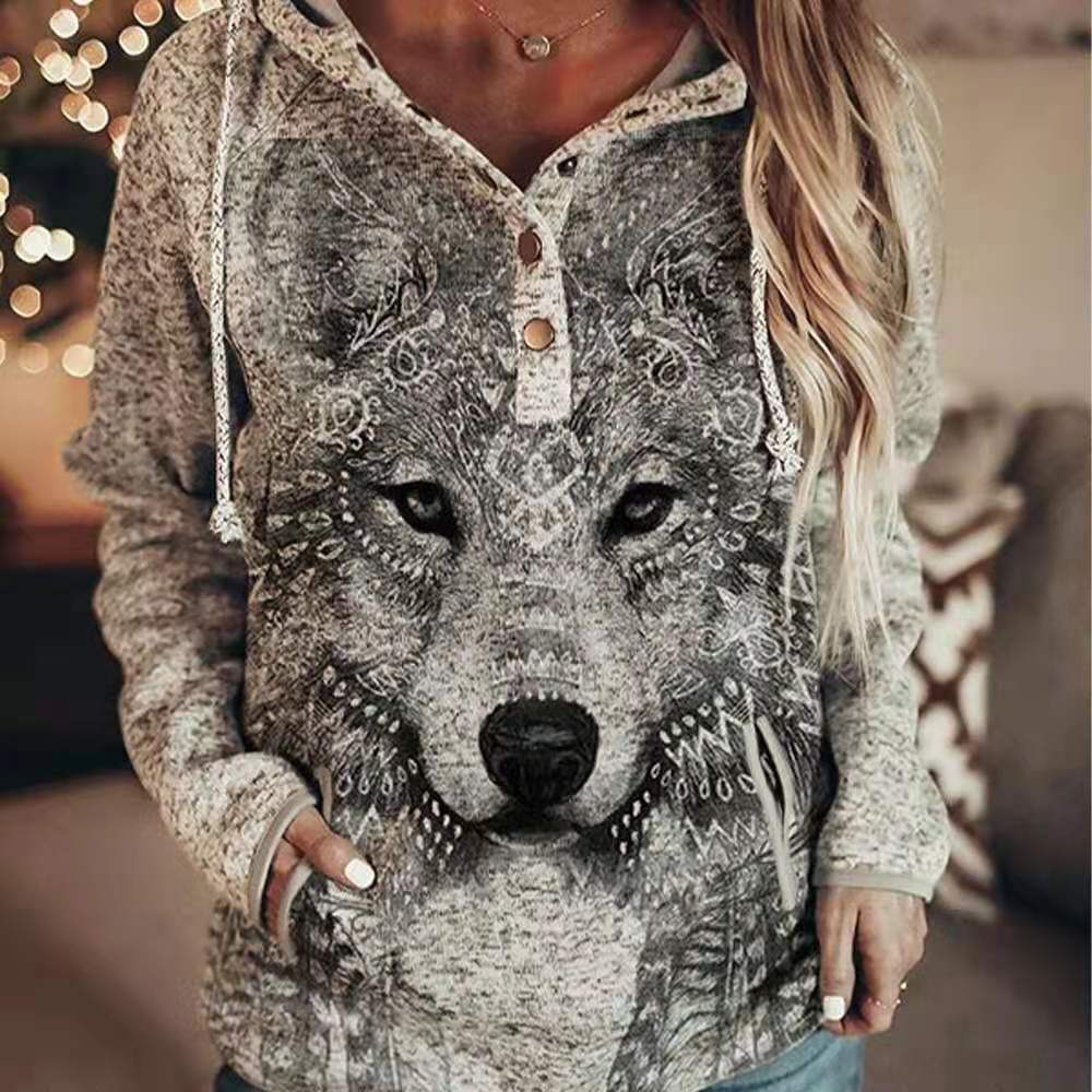 Animal Wolf Print Casual Hoodie