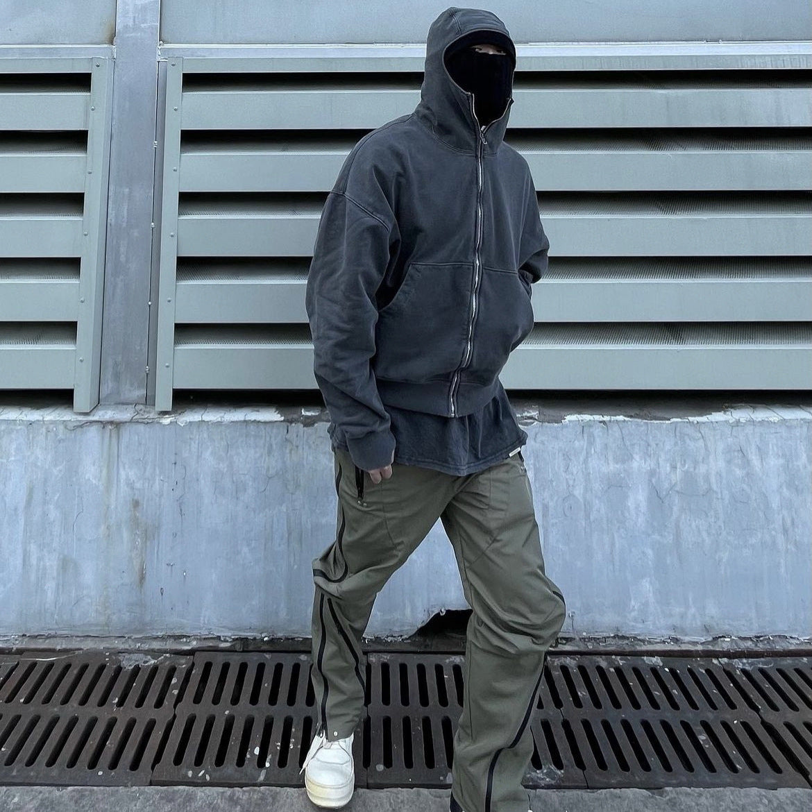 Loose Sweater Mask Distressed Hoodie