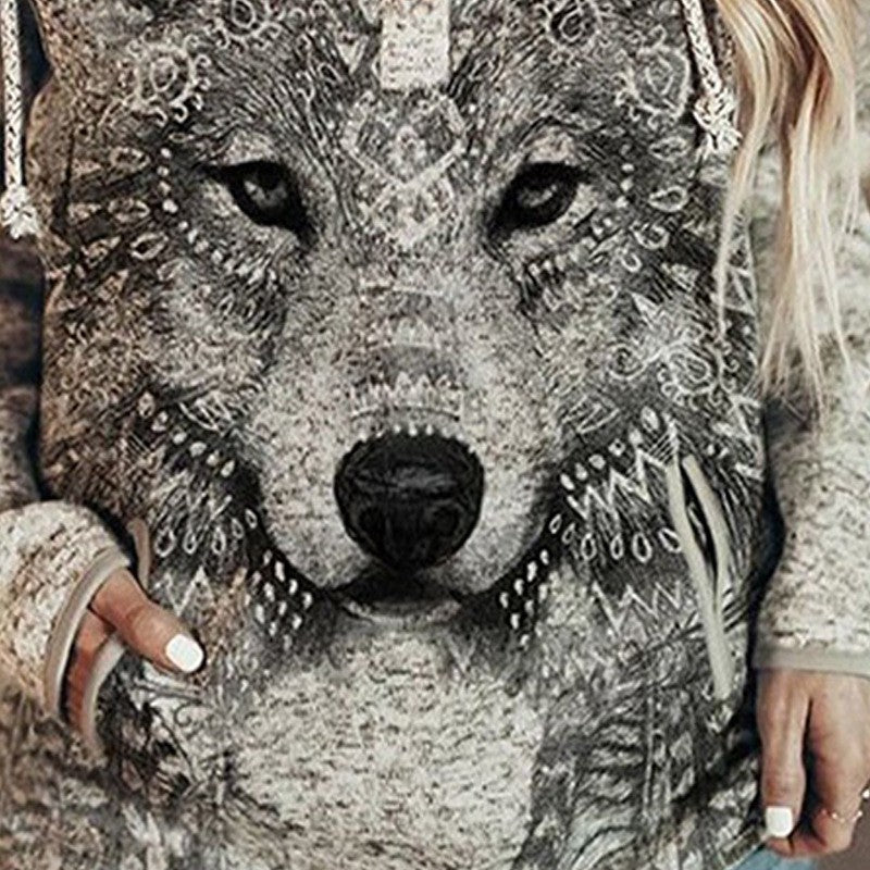 Animal Wolf Print Casual Hoodie